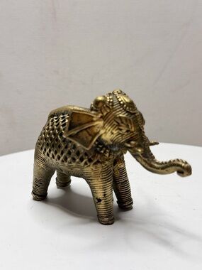 Brass Elephant Figurine - Gold Tone